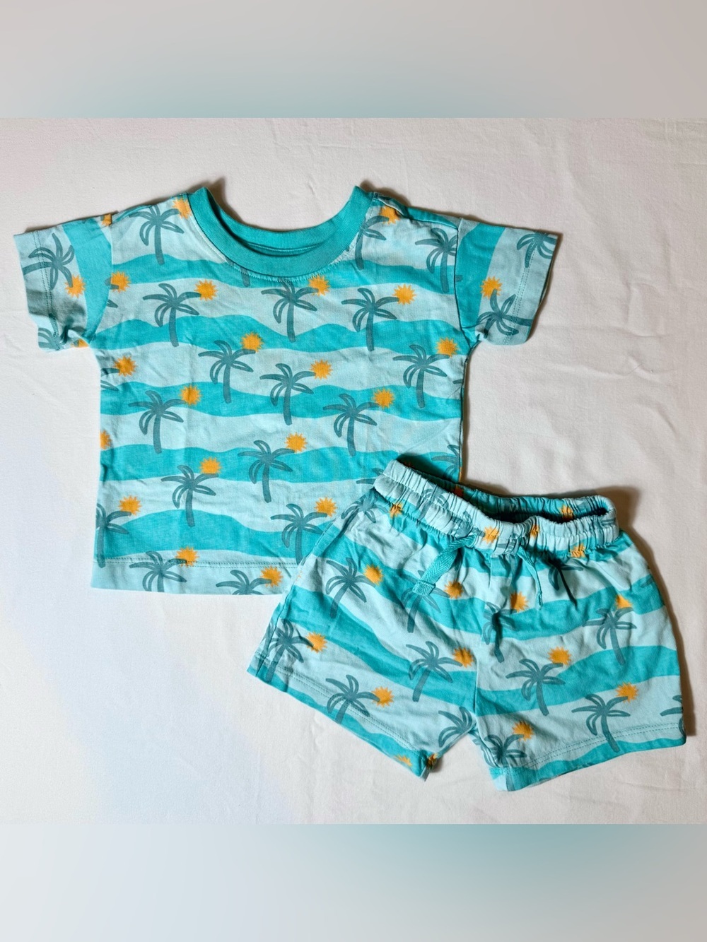 Hanna Andersson Baby Print Top and Shorts Set Boys 6-12M 70cm Palm Tree Paradise